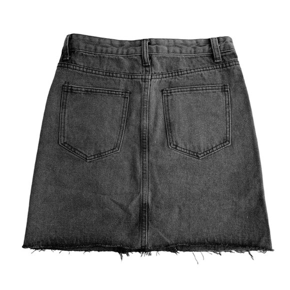 Denim Washed Off Black Mini Skirt Fringe Trim Small Dark Grey Gray Mini Skirt - Picture 3 of 6